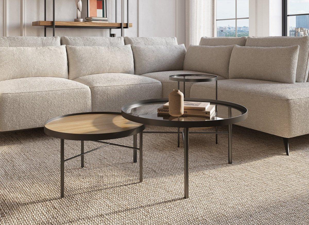 Lot de 3 tables basses rondes en bois et verre RIONA - DécoInParis