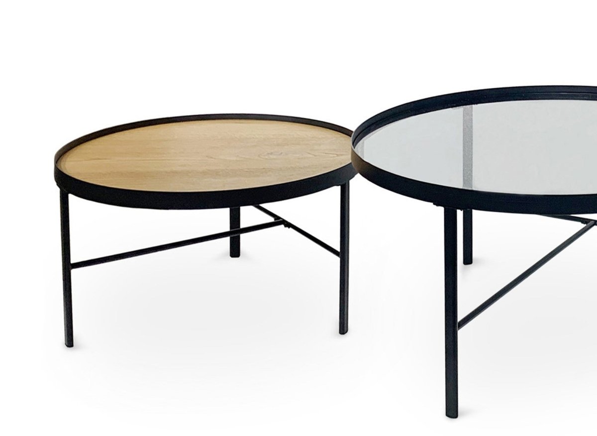 Lot de 3 tables basses rondes en bois et verre RIONA - DécoInParis