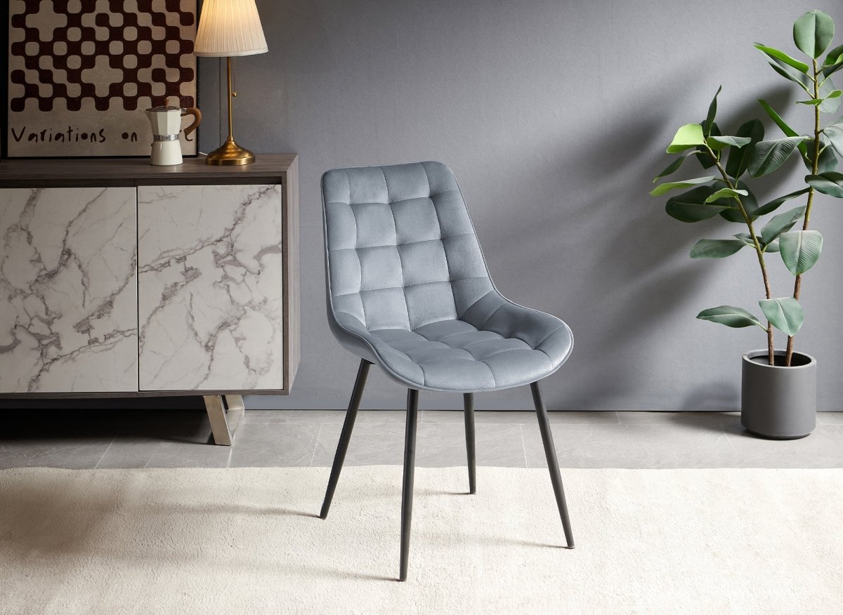 Lot de 4 chaises capitonnées en velours gris SOREN - DécoInParis