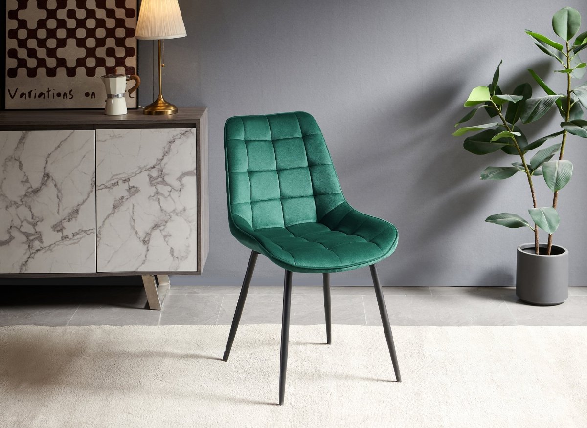 Lot de 4 chaises capitonnées en velours vert SOREN - DécoInParis