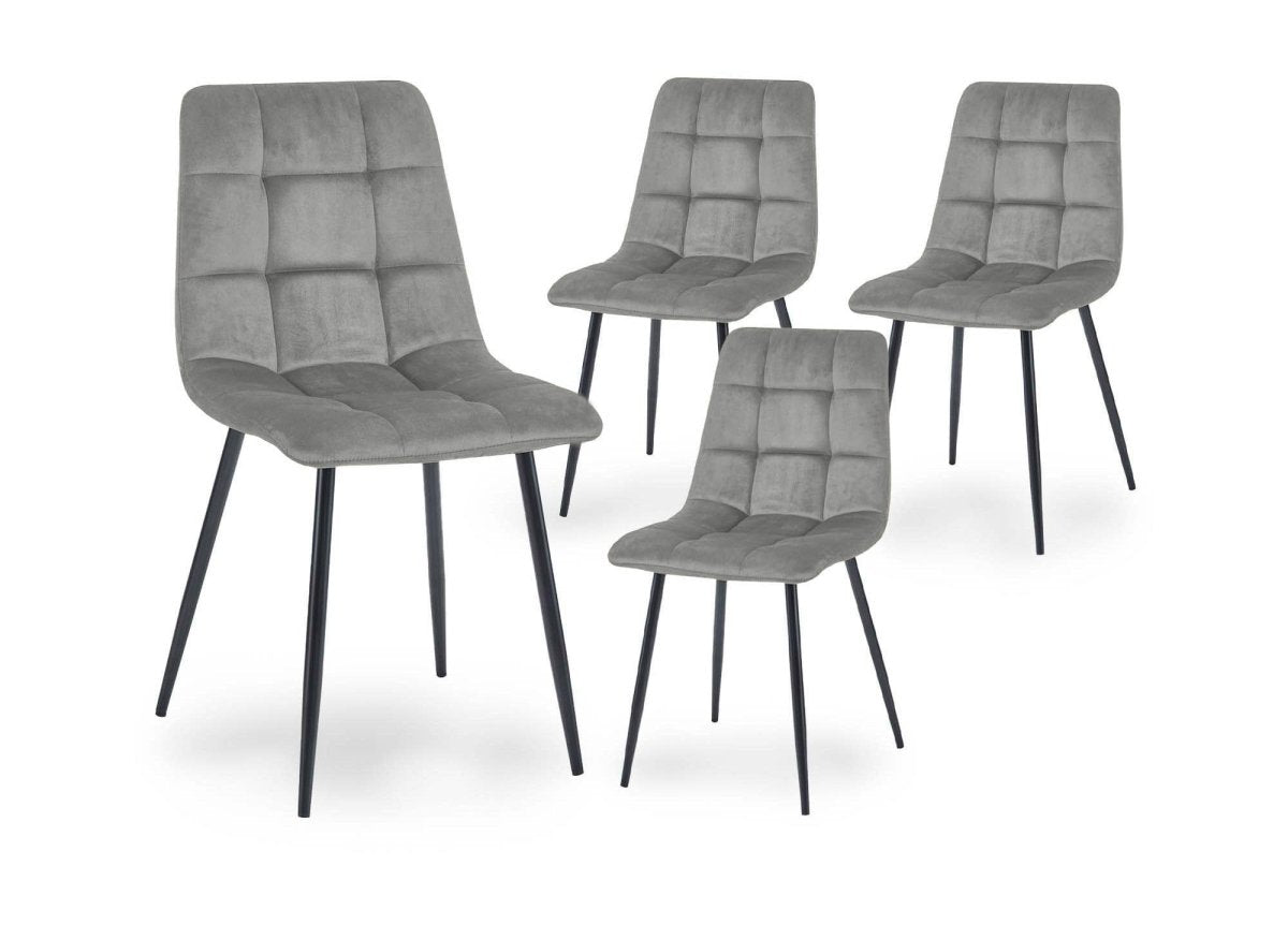 Lot de 4 chaises en velours gris capitonné JEREMI - DécoInParis