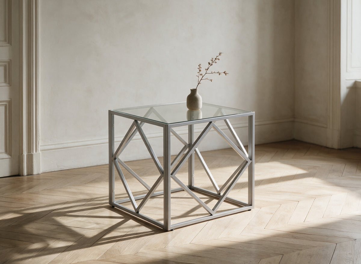 Table basse design en verre et métal carrée ELIO