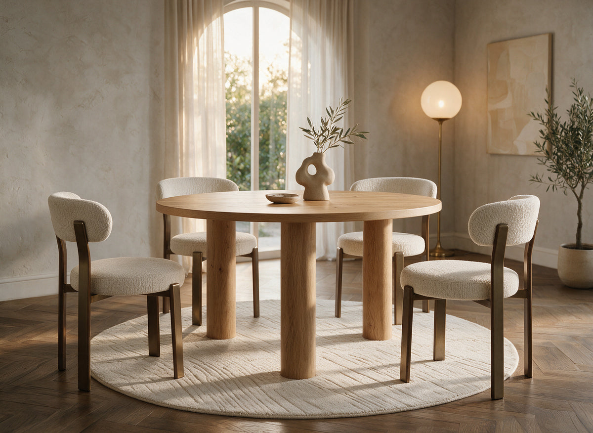 Table à manger ronde effet bois 120cm LORINA