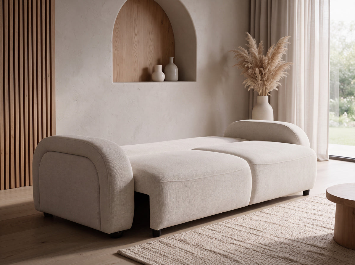 Canapé convertible 3 places en tissu texturé beige MAYORA