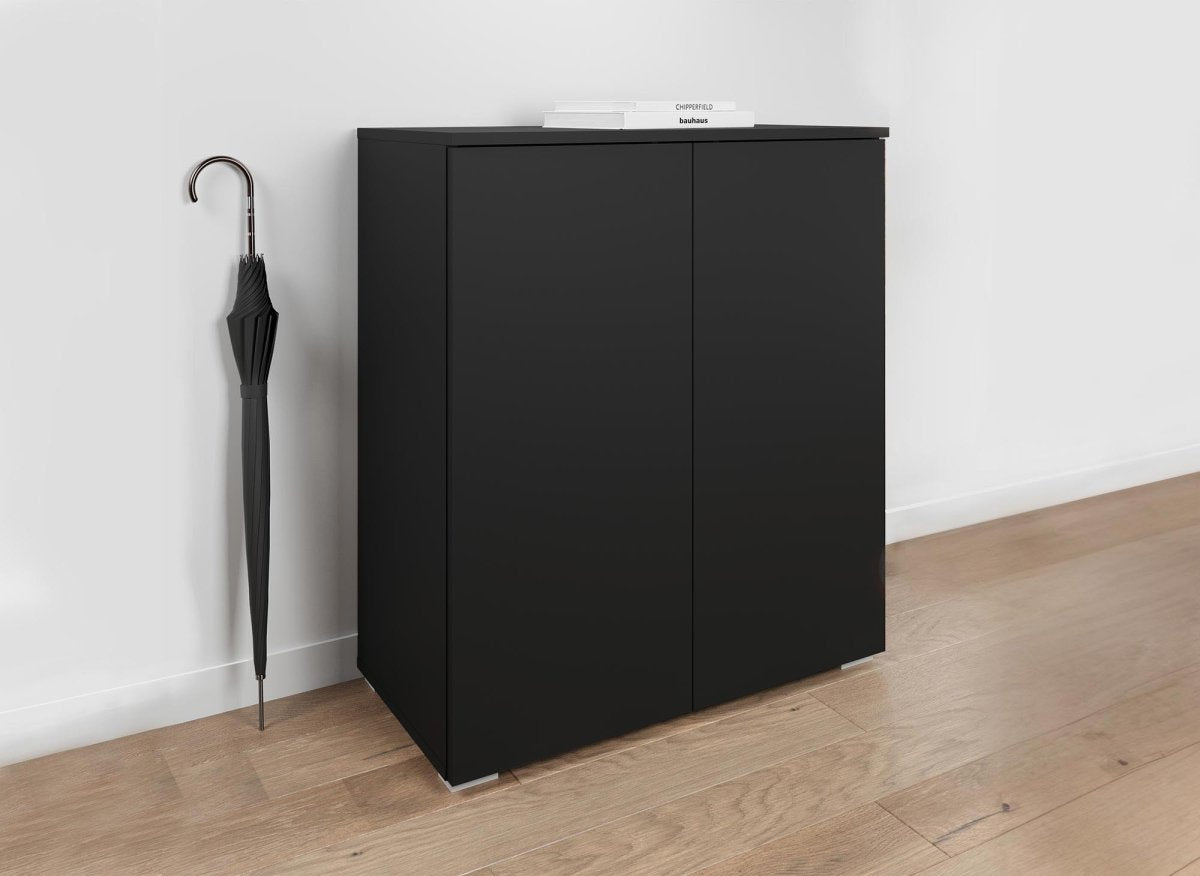 Meuble à chaussures 2 portes et 4 tiroirs noir BAKI - DécoInParis