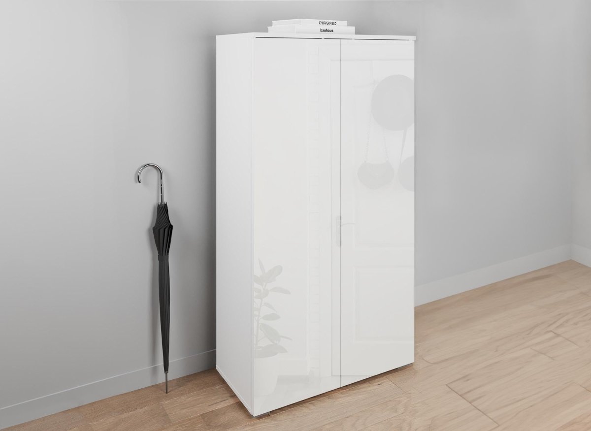 Meuble à chaussures 2 portes et 6 tiroirs blanc BAKI - DécoInParis
