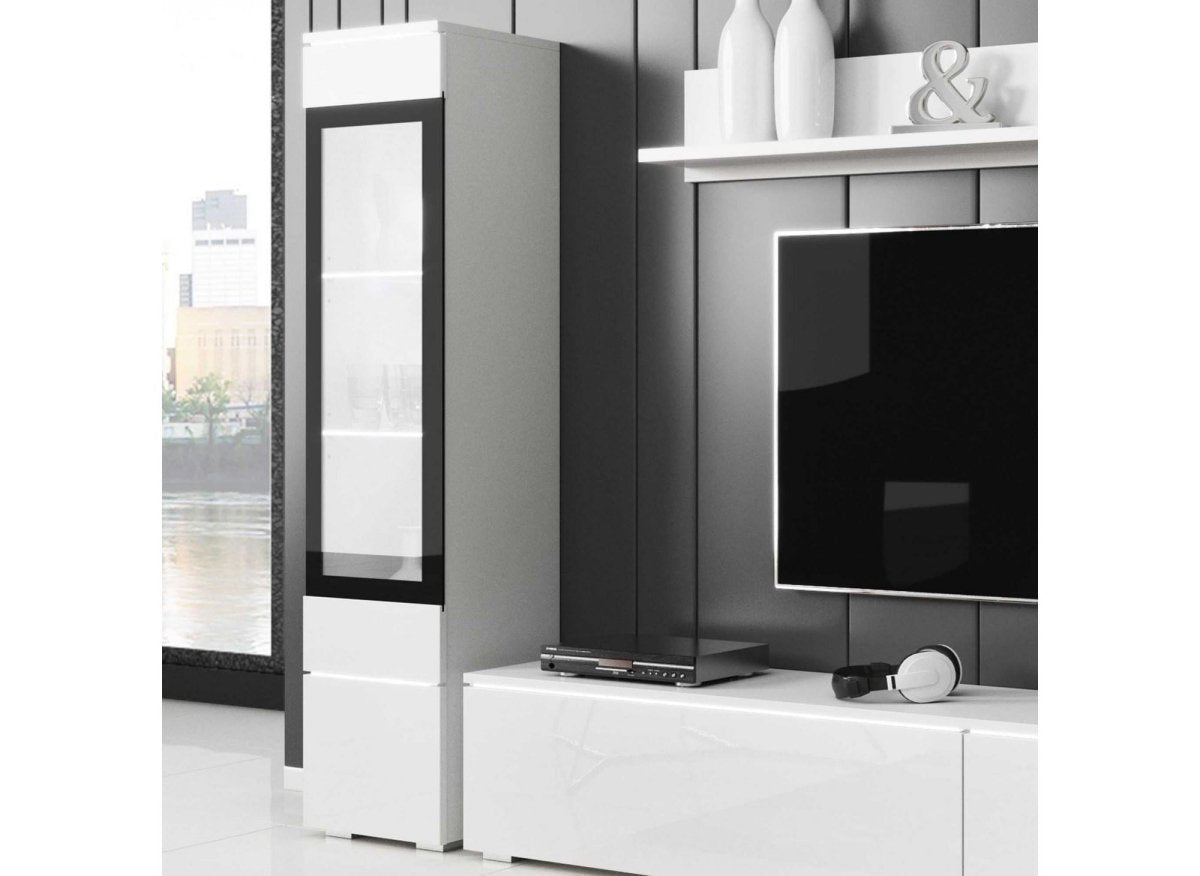 Meuble TV contemporain blanc laqué avec LED - VERONICA - DécoInParis