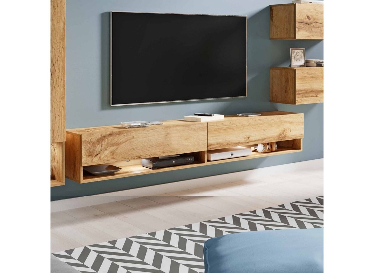 Meuble TV contemporain chêne avec LED - AMANDA - DécoInParis