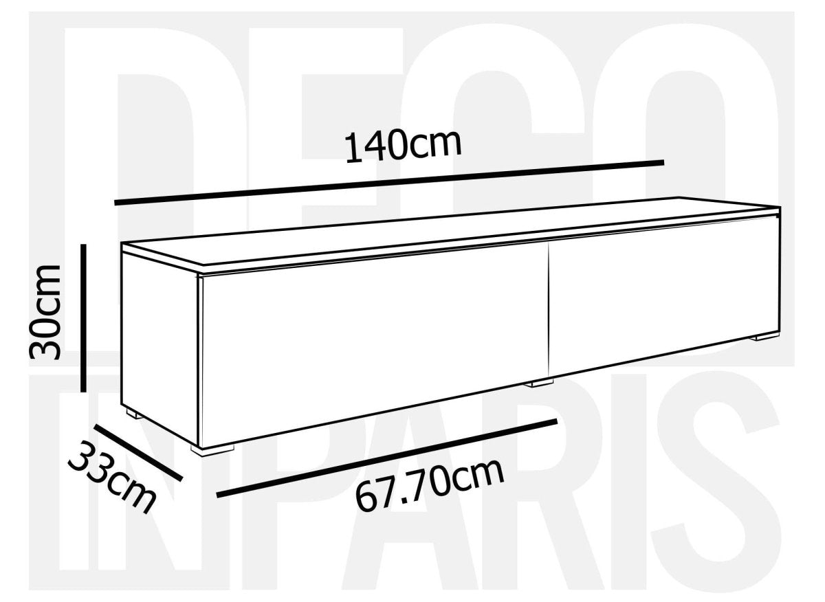 Meuble TV contemporain laqué gris et blanc avec LED 2 portes MALORIE - 140 cm - DécoInParis