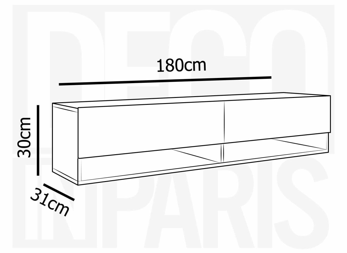 Meuble TV suspendu 2 portes 2 niches blanc ROMANE XXL - 180 cm - DécoInParis
