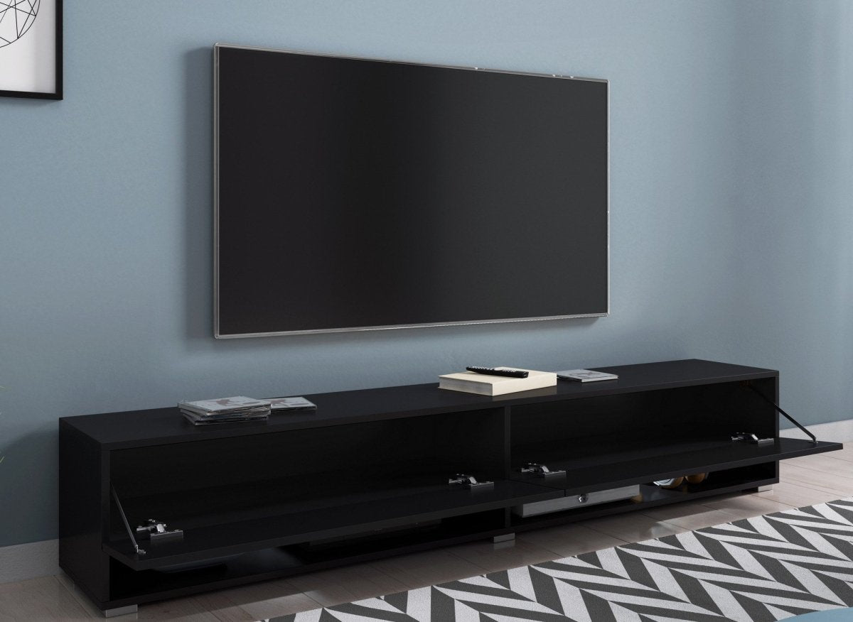 Meuble TV suspendu 2 portes 2 niches noir ROMANE XXL - 180 cm - DécoInParis