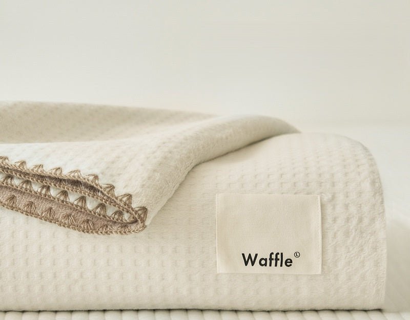 Plaid écru gaufré surpiqûres beige 150 x 200 cm WAFFLE - DécoInParis