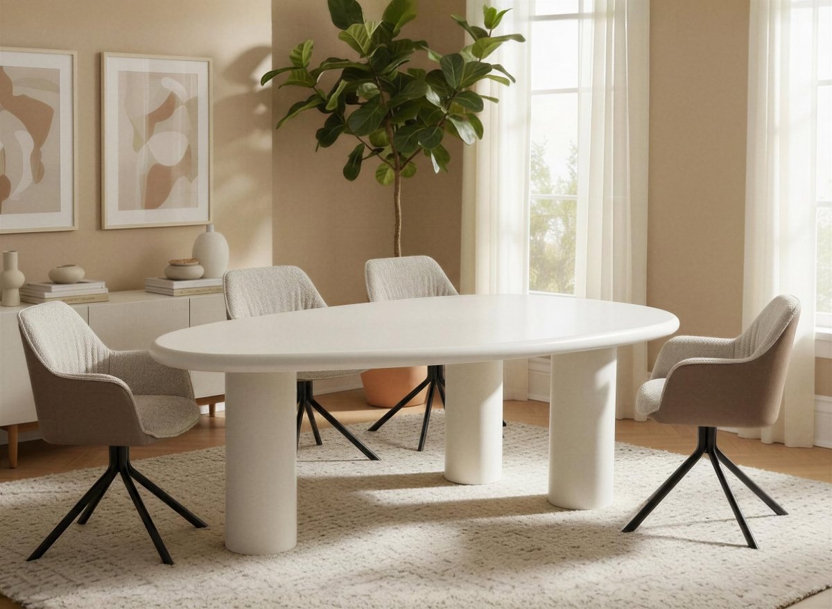 Table à manger asymétrique blanc 8 personnes AVELINE - DécoInParis