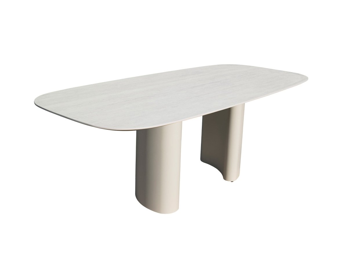 Table à manger en céramique beige pieds en métal gris 10 personnes AZIEL - DécoInParis