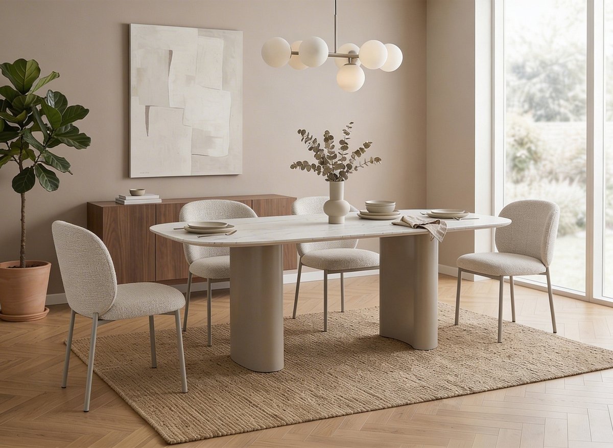 Table à manger en céramique beige pieds en métal gris 10 personnes AZIEL - DécoInParis