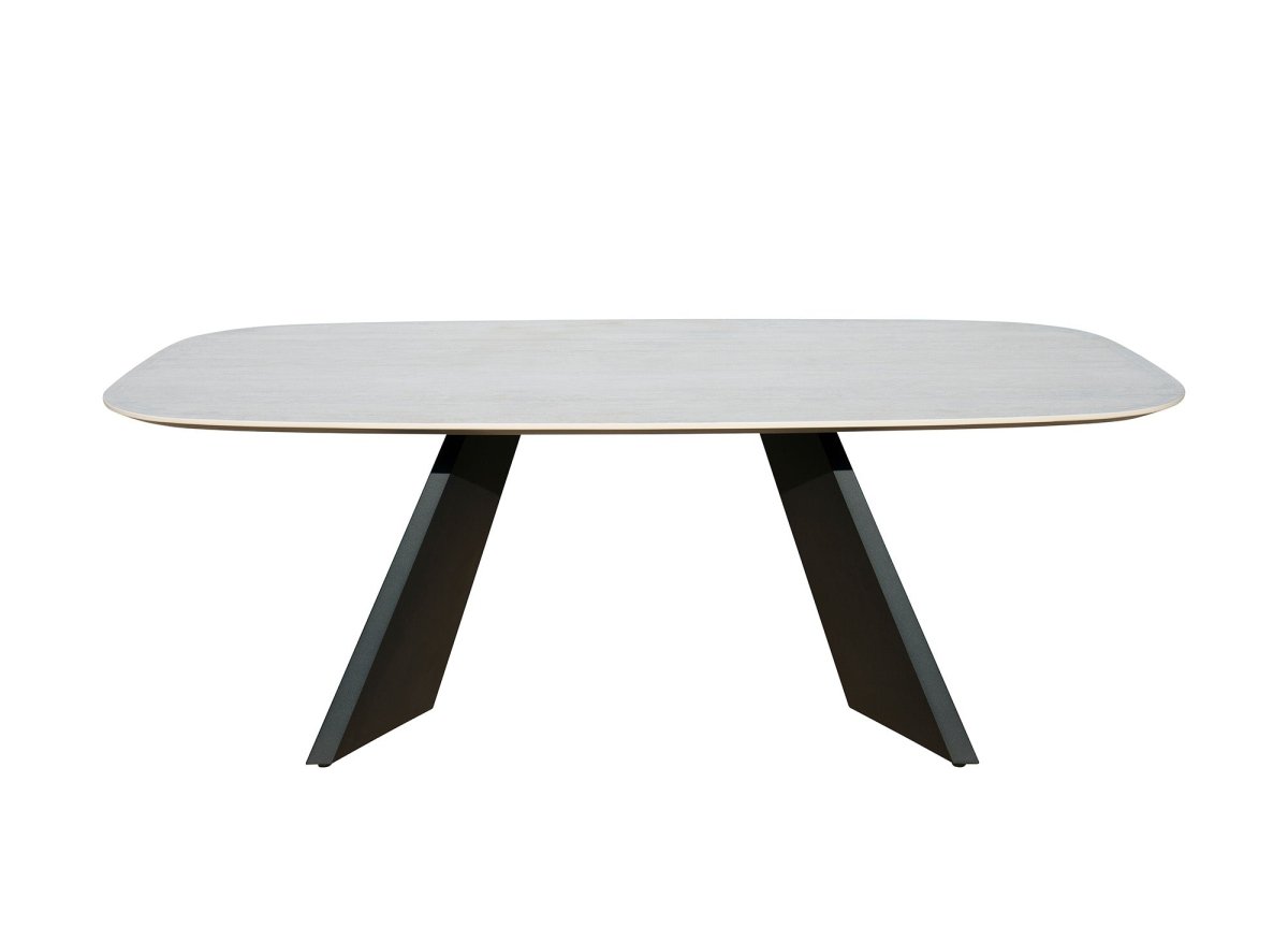 Table à manger en céramique beige pieds noir 8 personnes ZELLY - DécoInParis