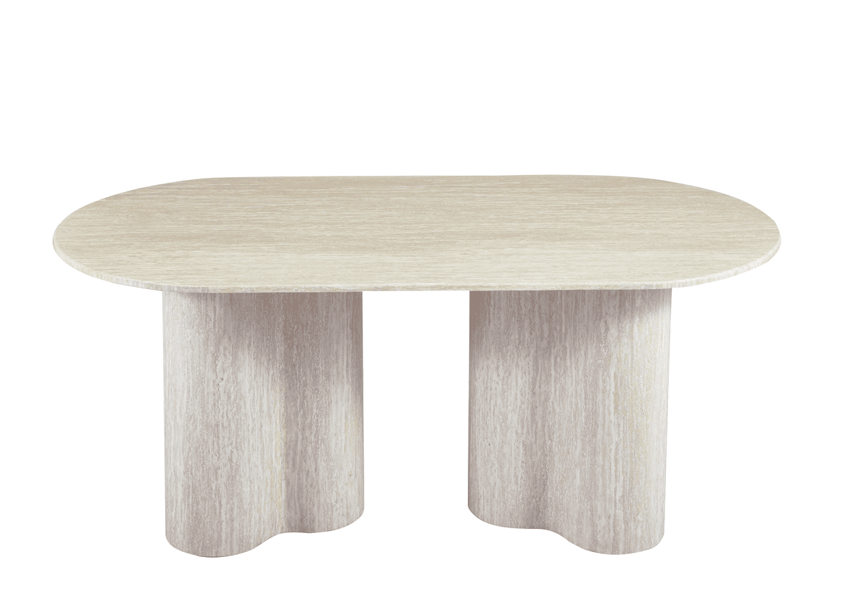 Table à manger en marbre composite beige pieds forme organique 6 personnes VANINA - DécoInParis