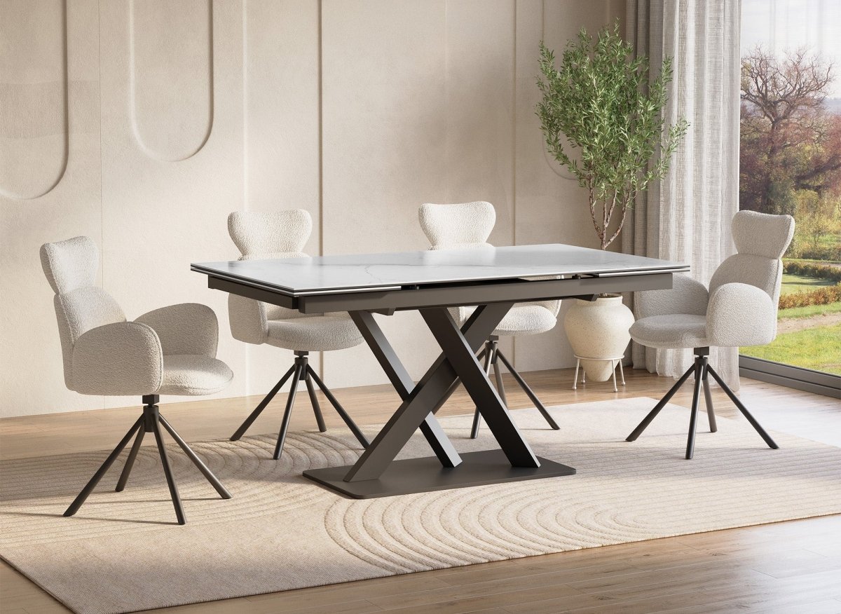 Table à manger extensible en céramique blanche 6 - 10 personnes ELEGANCE - DécoInParis
