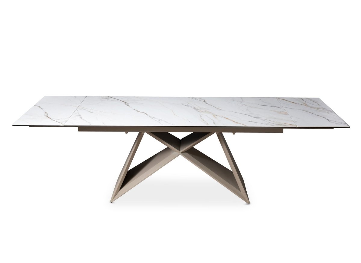 Table à manger extensible plateau céramique blanc 10 personnes GABRIEL