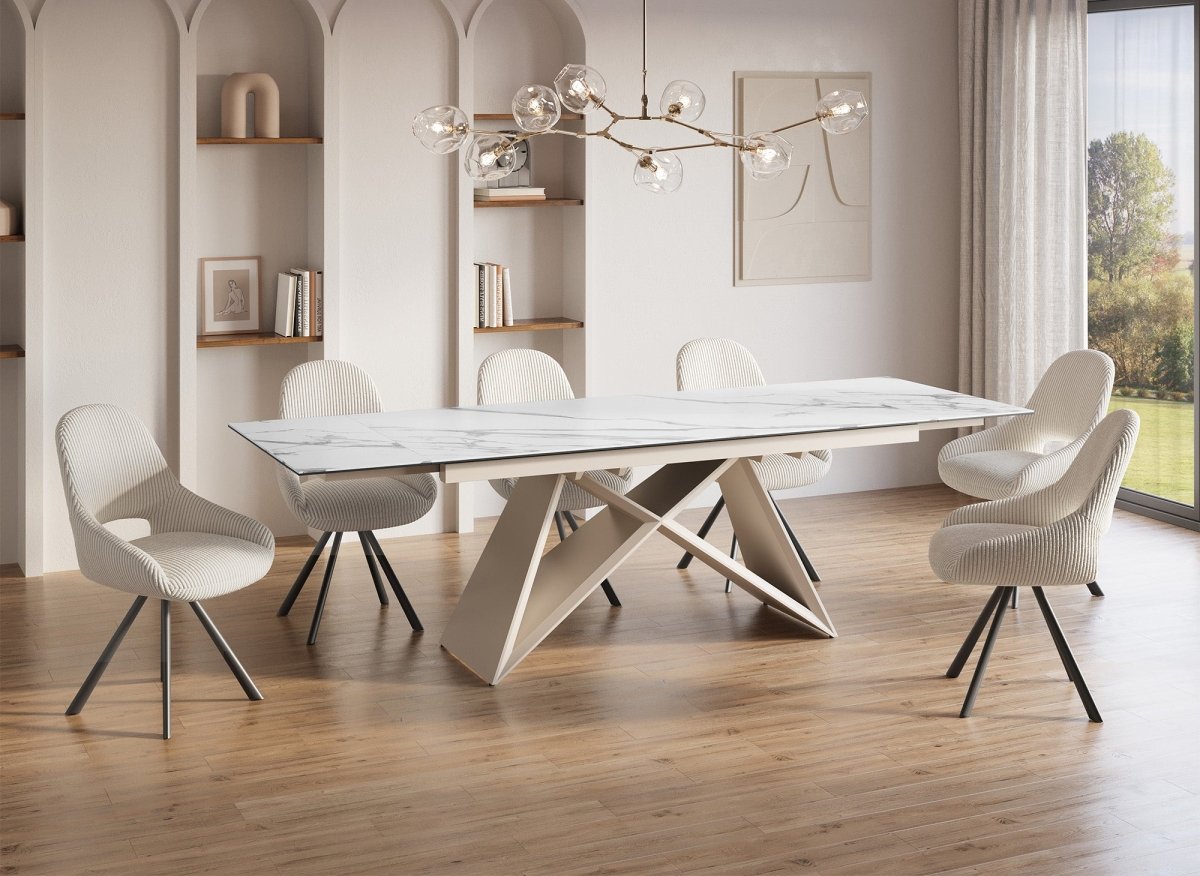 Table à manger extensible plateau céramique blanc 10 personnes GABRIEL