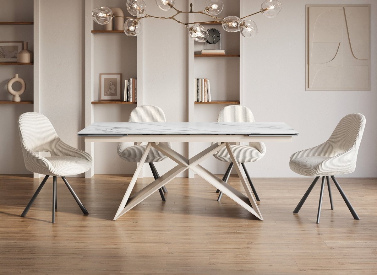 Table à manger extensible plateau céramique blanc 10 personnes GABRIEL