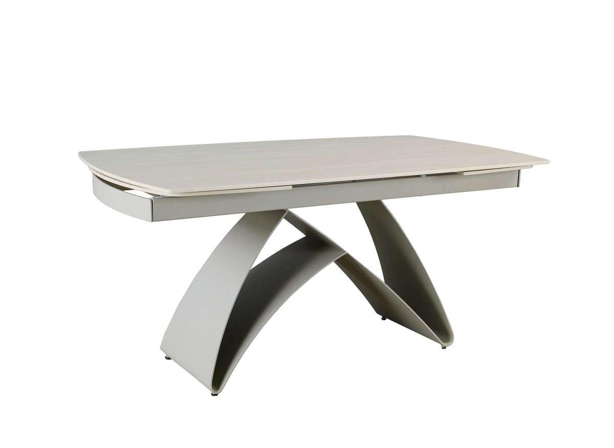 Table à manger extensible en métal beige plateau céramique blanc PARIS - DécoInParis