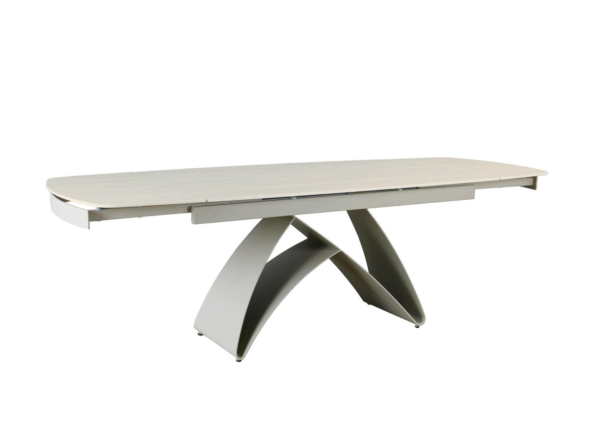 Table à manger extensible en métal beige plateau céramique blanc PARIS - DécoInParis