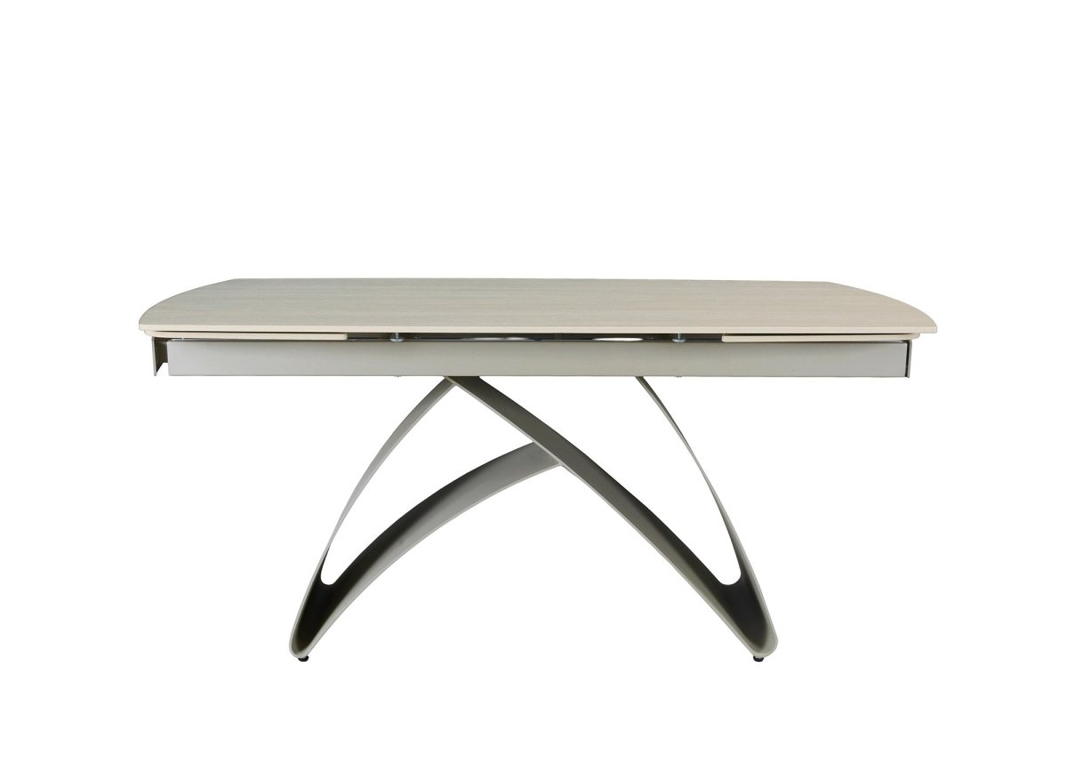 Table à manger extensible en métal beige plateau céramique blanc PARIS - DécoInParis