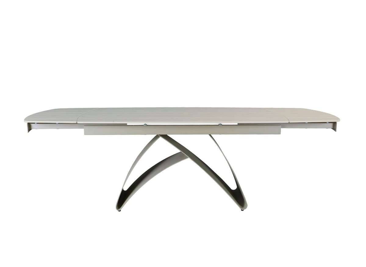 Table à manger extensible en métal beige plateau céramique blanc PARIS - DécoInParis