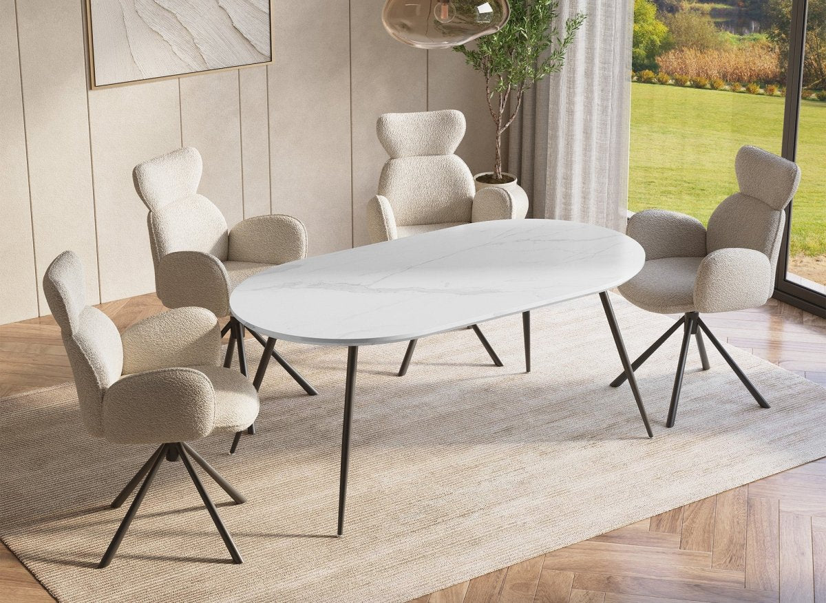 Table à manger ovale effet marbre blanc DIWAN - DécoInParis