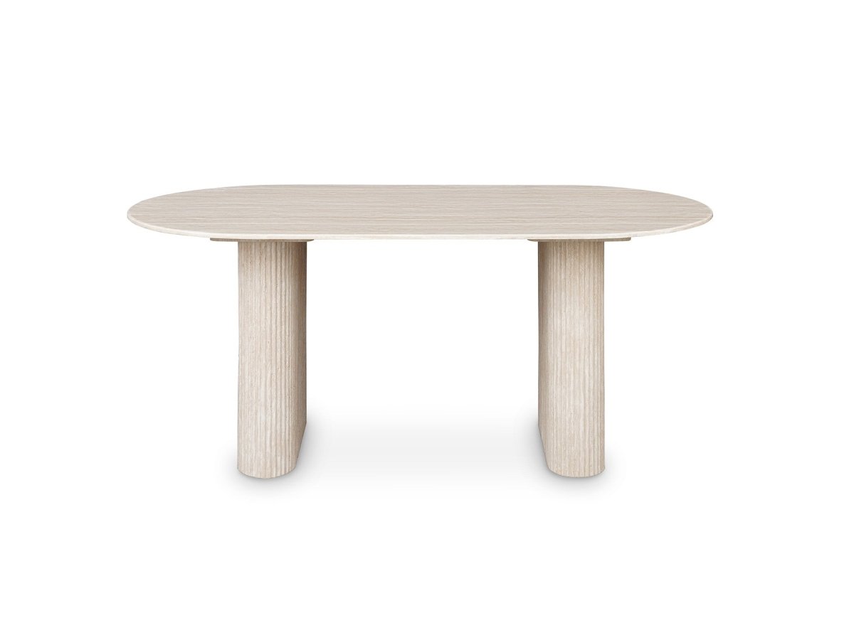 Table à manger ovale en marbre composite beige 6 personnes ELMA - DécoInParis