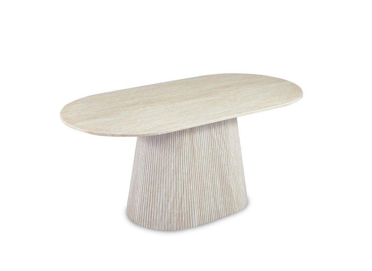 Table à manger ovale en marbre composite beige 6 personnes TIANA - DécoInParis