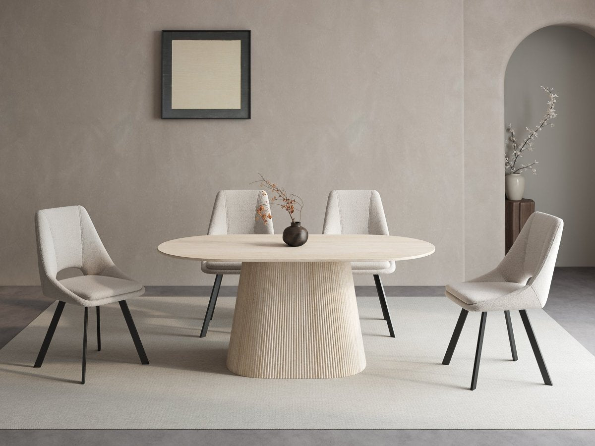 Table à manger ovale en marbre composite beige 6 personnes TIANA - DécoInParis