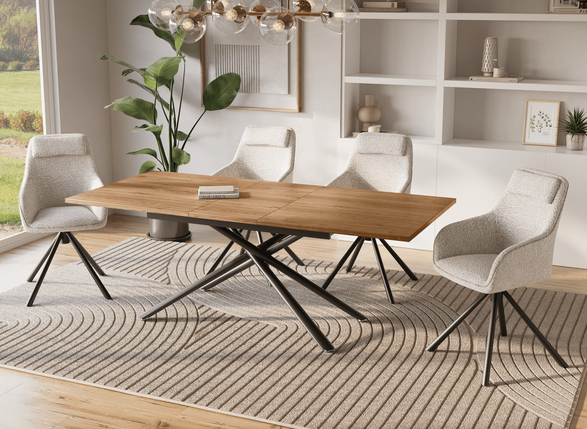 Table à manger rectangulaire à rallonge couleur chêne foncé ZORO - DécoInParis