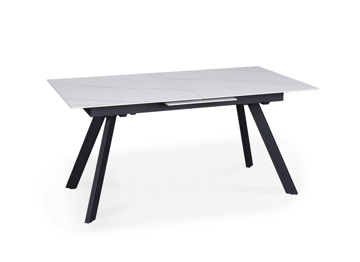 Table à manger rectangulaire extensible en céramique blanche ELYNE - DécoInParis