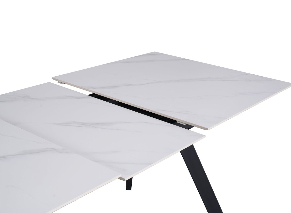 Table à manger rectangulaire extensible en céramique blanche ELYNE - DécoInParis