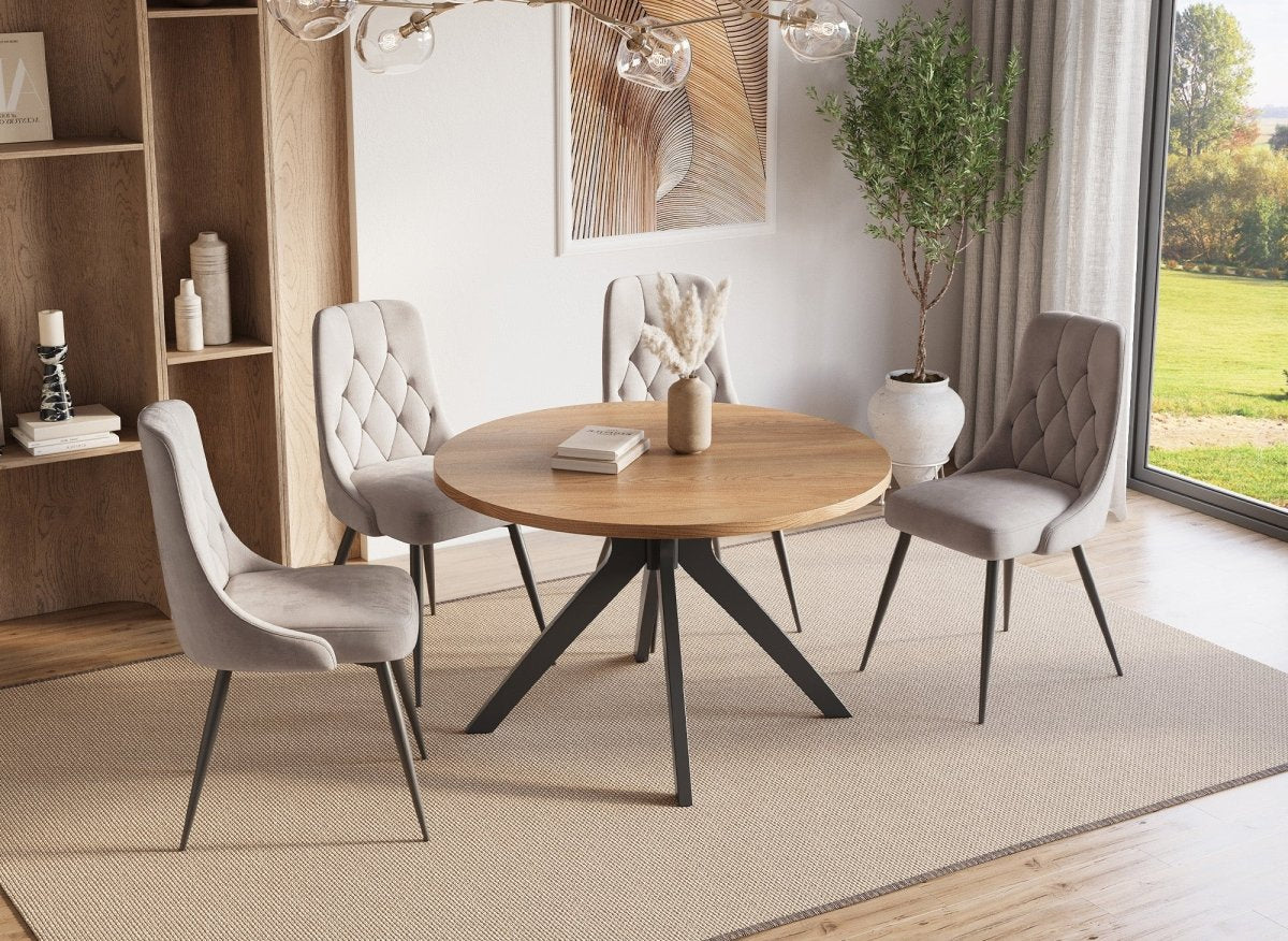 Table à manger ronde design couleur chêne NOVEA - DécoInParis