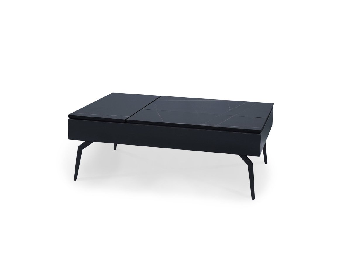 Table basse design avec plateau relevable en céramique noir SILVANA - DécoInParis