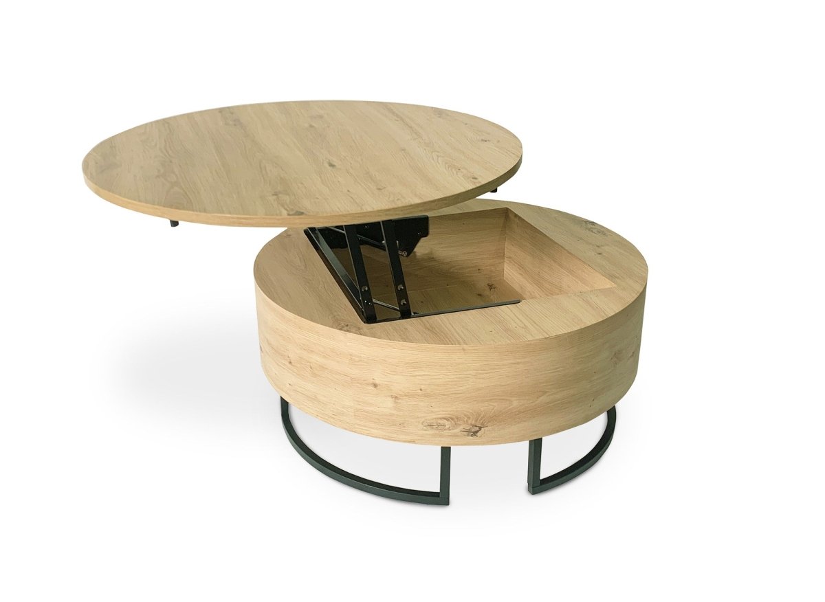 Table basse en bois avec plateau relevable et rangement pieds en métal noir BILLIE - DécoInParis