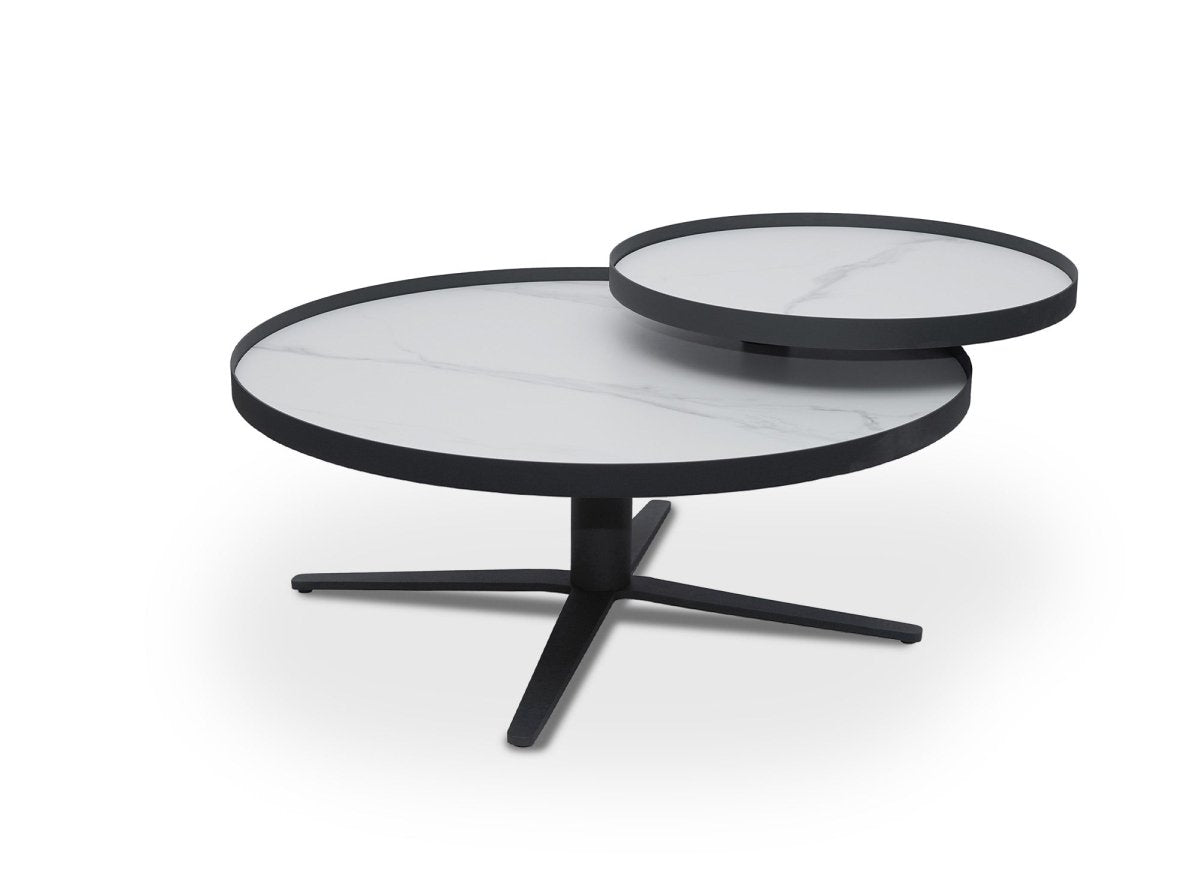 Table basse ronde à plateau pivotant en céramique blanche CLOELIE - DécoInParis