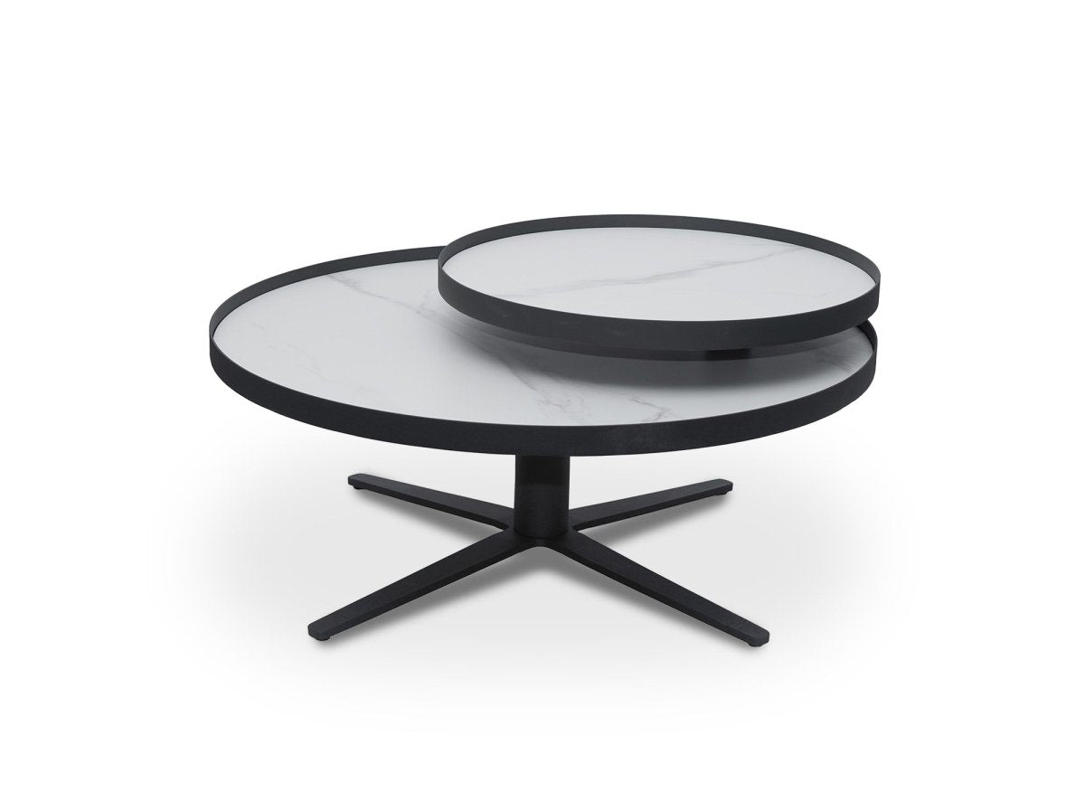 Table basse ronde à plateau pivotant en céramique blanche CLOELIE - DécoInParis