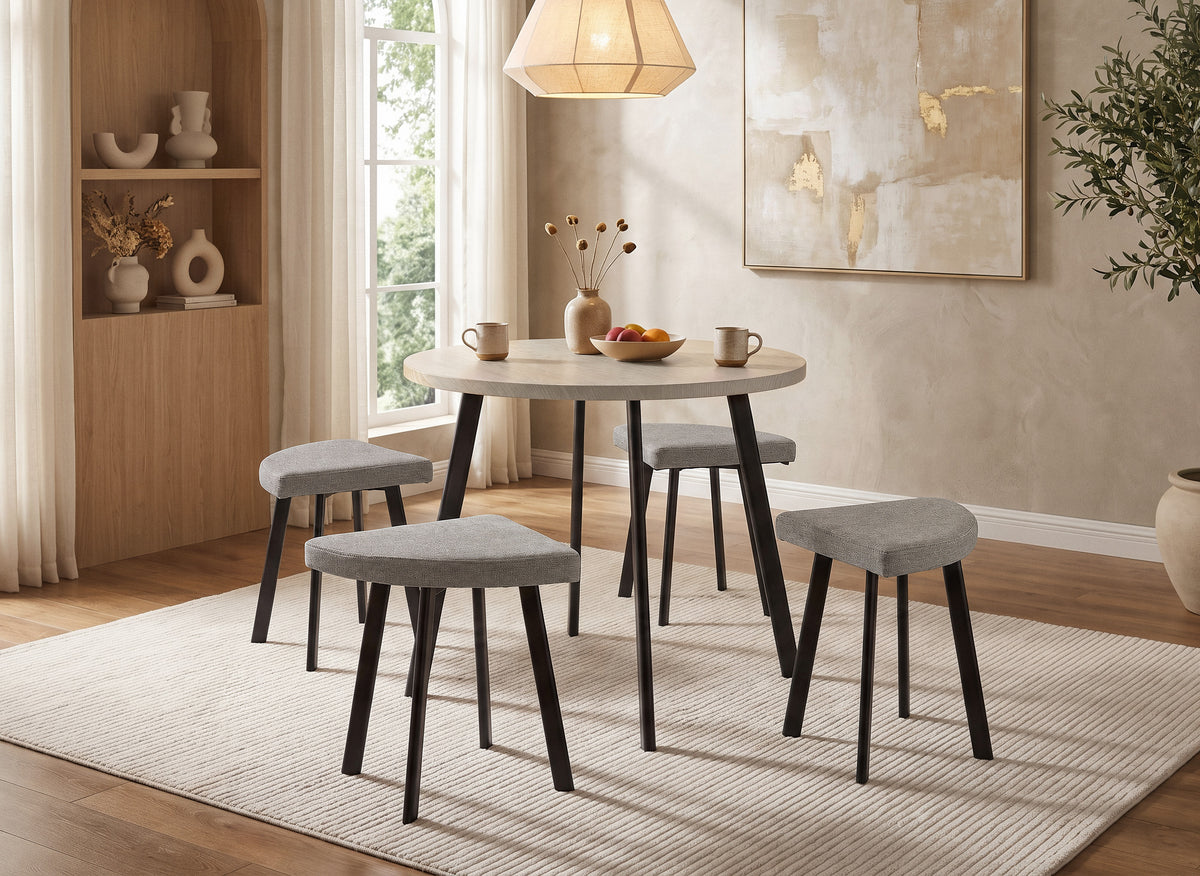 Ensemble table à manger en bois gris clair avec 4 tabourets gris IRINA