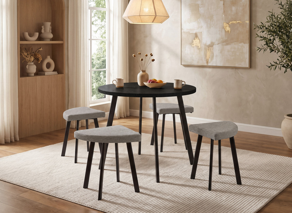 Ensemble table à manger en bois noir avec 4 tabourets gris IRINA