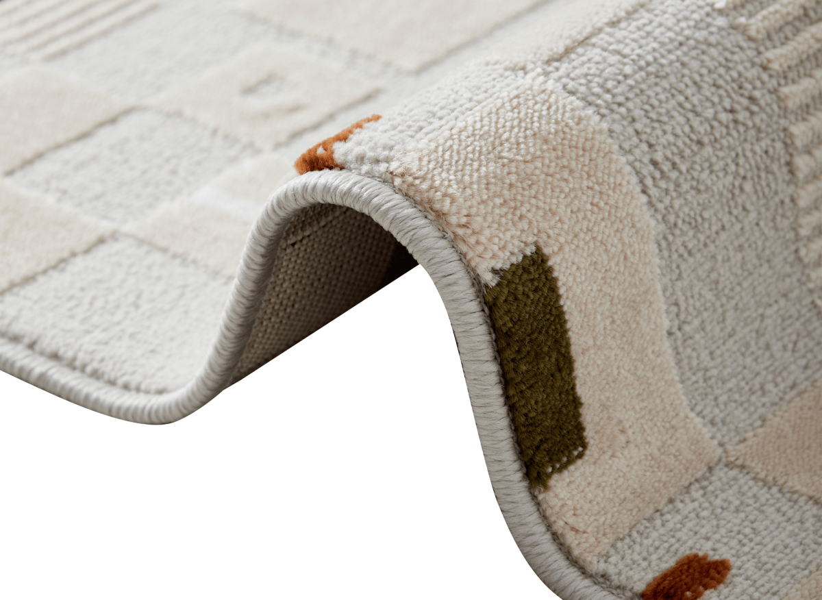 Tapis écru à motifs géométriques verts et orange 160 x 230 cm LOANE - DécoInParis