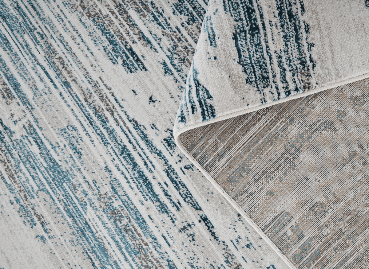 Tapis motif abstrait beige et bleu 200 x 290 cm AURORA - DécoInParis