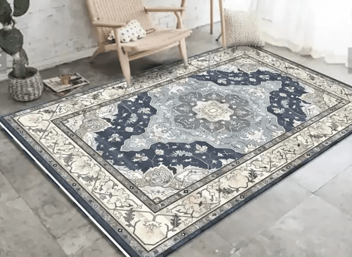 Tapis rectangulaire style oriental bleu et blanc 160x230 cm JASMINE - DécoInParis