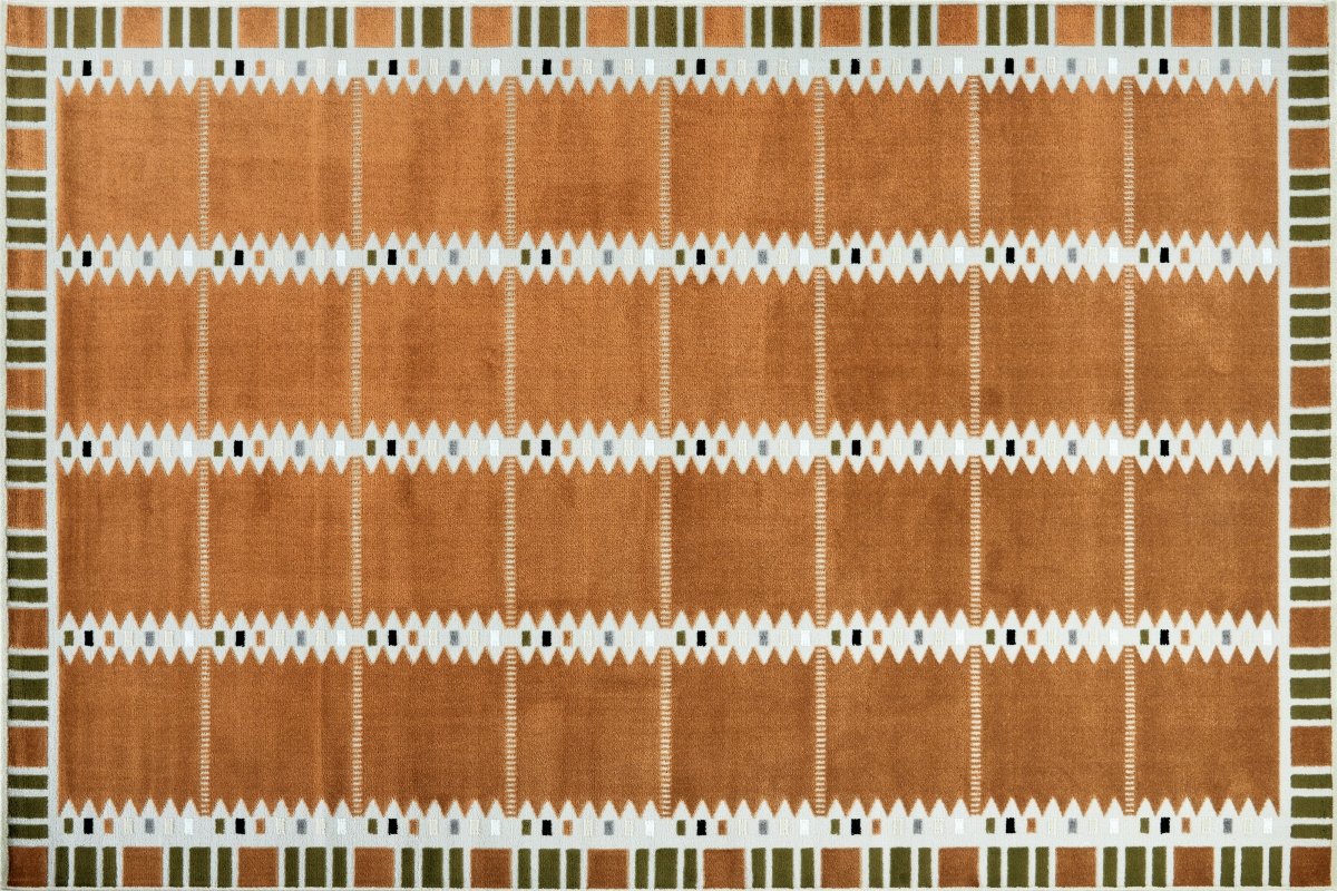 Tapis terracotta à motifs géométriques verts et beige 200 x 290 cm SAHEL - DécoInParis