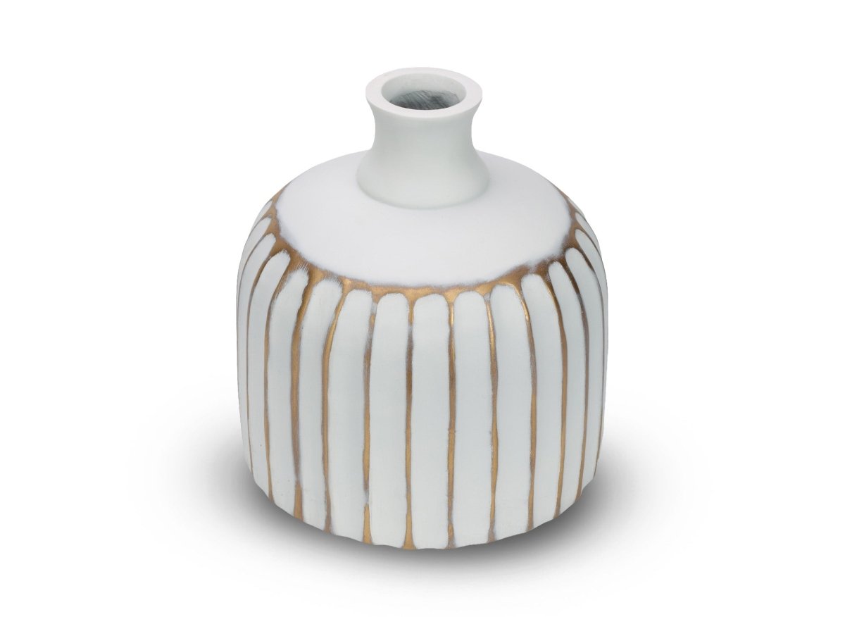 Vase en polyrésine blanc et doré H19 cm ARCA - DécoInParis