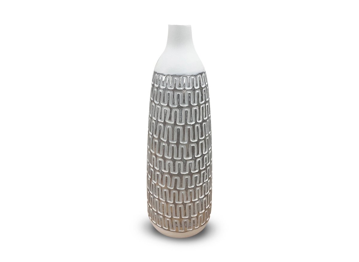 Vase XL en polyrésine blanc et argent H40 cm ALAIA - DécoInParis