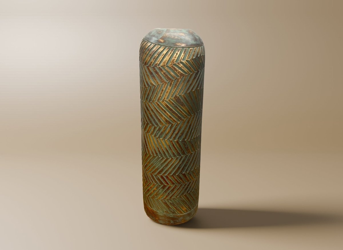 Vase XL en polyrésine vert et doré H46 cm AMIRA - DécoInParis